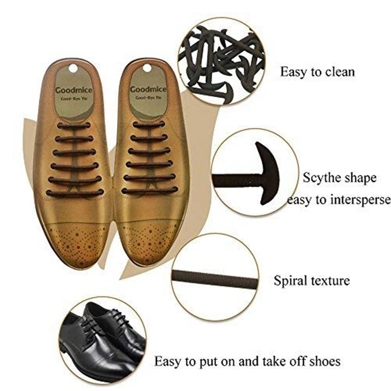 12 Pcs No Tie Shoelaces Silicone Elastic Shoe Laces Suitable For Men's And Women's Casual Leather Shoes Rubber Shoelace