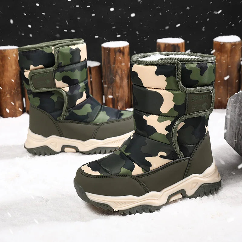 2026 Winter Children Shoes Plush Waterproof Fabric Non-Slip Girl Shoes Rubber Sole Snow Boots Fashion Warm Outdoor Boots