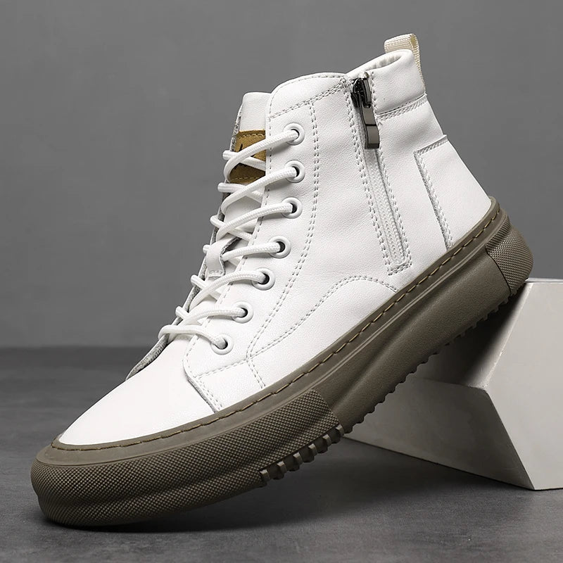 Bubuk Men's Spring and Autumn Style White Sneakers, New Trendy Versatile High-Top Sneakers, Summer Fashion Casual Men's Shoes, Breathable and Durable Sneakers