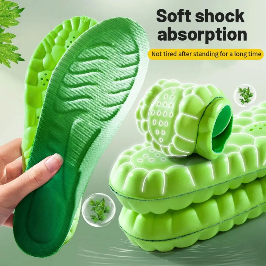 1Pair Sport Insoles PU High Stretch Shock Resistant Antibacterial Anti-odorant Breathable Insoles Comfortable for Shoes Cushion